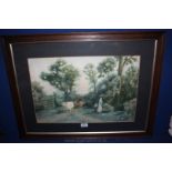 A large Watercolour scene of Cattle walking down a lane with figures signed A. Wilson, 1904.