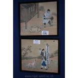 A pair of Chinese Watercolours inscribed 'Collecting Monies' and 'Nightwatchman',