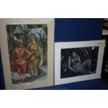 A pair of Watercolours/charcoals of nude,