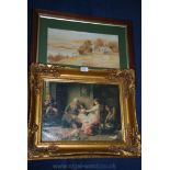 An over varnished print of Family Life, in ornate gilt frame,