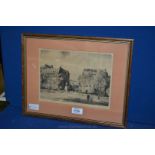 Leonard Russel Squirrell. A Late 1940's Etching of Grosvenor Square, London - Framed.