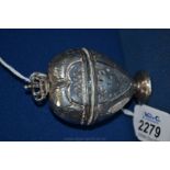 An attractive Danish silver heart shape spice box with crown finial (hovedvandsaeg).