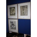 Three ethnic Wood/linocuts by Swedish artist Benet Lissegardh, 39 x 33 cms.