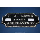 A cast iron Sign from the Lewis Foundry, Abergavenny (J.A.