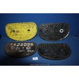 Four 'D' shape Railway Goods Truck Plates from 1957 to 1968 (nos.