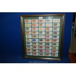 A framed set of John Player & Son Cigarette cards of Drum Banners and Cap Badges