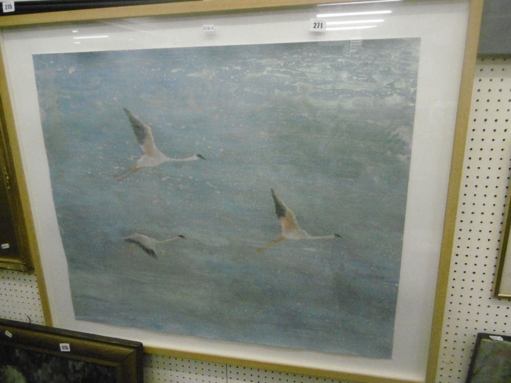 A FRAMED OIL PAINTING SNOW GEESE PICTURE - Image 2 of 2