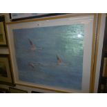 A FRAMED OIL PAINTING SNOW GEESE PICTURE