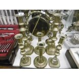 THREE PAIRS OF BRASS CANDLESTICKS