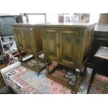 PAIR OF SMALL LINEN FOLD CABINETS