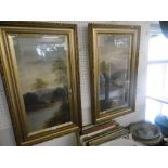 A PAIR OF GILT FRAMED OIL PAINTINGS HIGHLAND SCENES WITH CATTLE SIGNED T WOOD