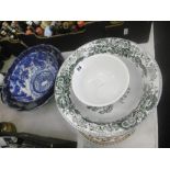 A COLLECTION OF BLUE AND WHITE AND OTHER CHINA INCLUDING CHINESE AND SPODE