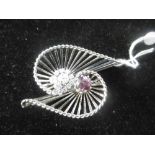 AN 18CT FRENCH PINK SAPPHIRE AND DIAMOND DOUBLE CLIP BROOCH