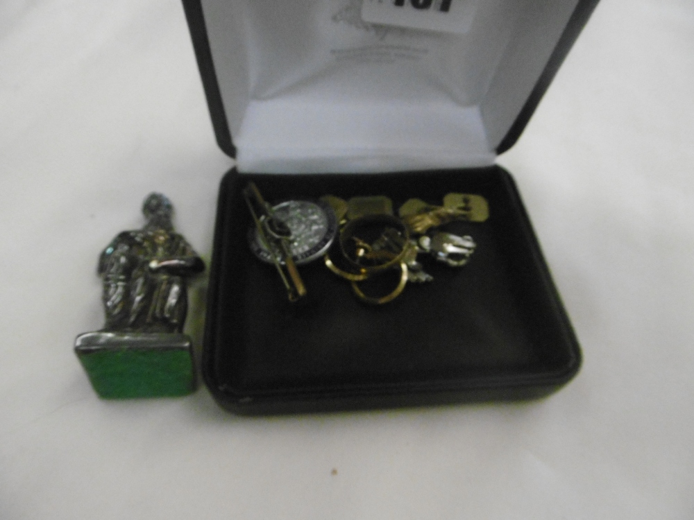 SILVER FIGURE, CUFFLINK'S, BROOCH ETC.