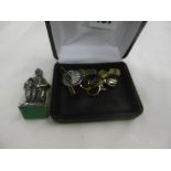 SILVER FIGURE, CUFFLINK'S, BROOCH ETC.