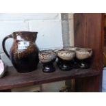 Set of six stoneware goblets and matching jug