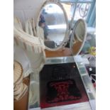 Tri fold dressing table mirror and framed picture of handbag