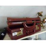 Red leather briefcase and bag