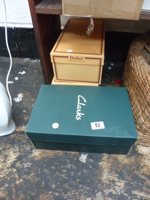 Three pairs of boxed gents shoes, Clarks and Barker