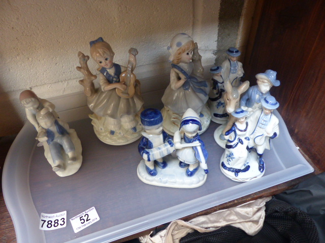 Tray of blue and white figurines