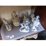 Tray of blue and white figurines