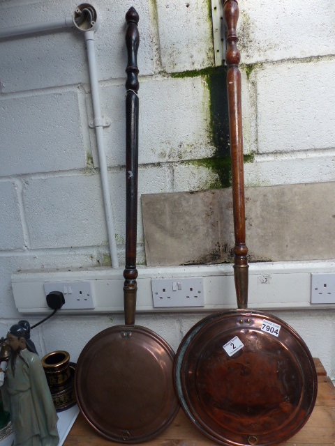 Two copper bed warmers