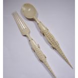 ANTIQUE SALAD SERVERS. Pair of antique carved salad servers in the form of crocodiles