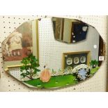 HALL MIRROR. Bevelled edge hall mirror with handpainted river scene detail, 56 x 33cm