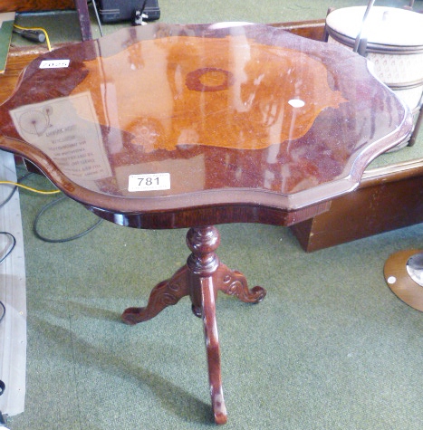 OCCASIONAL TABLE. Mahogany occasional table on turned supports and tripod base  D ~ 54cm
