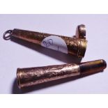 9CT GOLD CIGARETTE HOLDER. Antique gold cigarette holder and case, L - 5cm