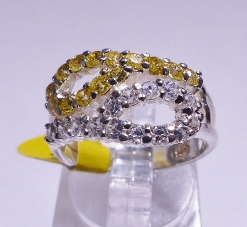SILVER RING. Sterling silver yellow and white stone set 69 ring, size L/M