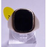 ONYX SIGNET RING. 9ct gold onyx signet ring, size N