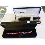 PEN SET AND BALLPOINT PEN. Boxed modern pen set and boxed decorative ballpoint pen