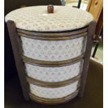 SEWING BOX. Upholstered sewing box with associated content