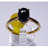 SILVER ONYX SOLITAIRE RING. Sterling silver gold plated onyx solitaire ring, size R