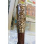 WWI SWAGGER STICK. WWI Queens own Royal West Kent Regiment white metal topped swagger stick