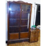 OAK DISPLAY CABINET. Oak glazed two door display cabinet 109 x 204cm and storage cupboard 49 x 67cm