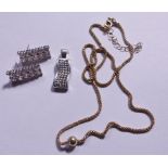 SILVER NECKLACE , PENDANT AND EARRINGS. 925 silver gold plated snake necklace, 925 silver diamante