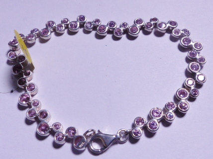 SILVER PINK STONE BRACELET. Sterling silver pink stone bracelet