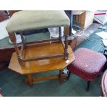 ARTS AND CRAFTS COFFEE TABLE. Oak octagonal Arts and Crafts style coffee table with upholstered