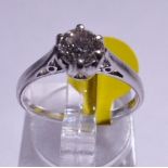 GOLD DIAMOND SOLITAIRE RING. 9ct white gold 0.33ct diamond solitaire ring, size J/K