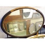 BEVELLED EDGE MIRROR. Oval bevelled edge mirror, frame A/F, pieces present in office, L ~ 79cm