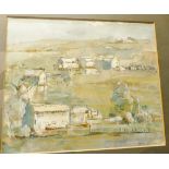 VILLAGE SCENE WATERCOLOUR. Framed and glazed watercolour of village scene signed Matt Williams, 26 x