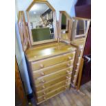 MIXED PINE LOT. Pine chest of six drawers, cheval mirror and a dressing table mirror