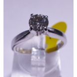 WHITE GOLD SOLITAIRE RING. 18ct white gold 0.50ct diamond solitaire ring, size L/M