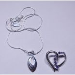 SILVER CHAIN AND TWO PENDANTS. Sterling silver pendant and snake chain and 925 silver diamond set