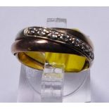 GOLD RUSSIAN WEDDING RING. 9ct gold stone set tri colour Russian wedding ring, size I