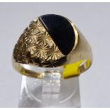 GENTS SIGNET RING. 9ct gold onyx gents signet ring, size T
