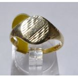 GOLD SIGNET RING. 9ct gold oval head signet ring, size M