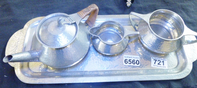 PEWTER TEASET. Four piece pewter teaset